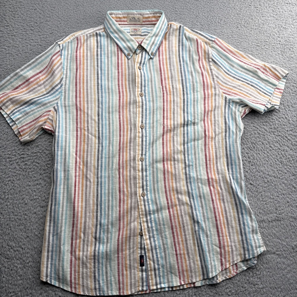 Faherty Breeze Shirt Mens XL Rainbow Stripe S/S Button Front Linen Blend